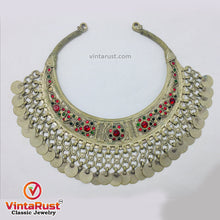 Load image into Gallery viewer, Antique Tribal Torque Choker Necklace With Red and Green Stones