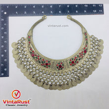 Load image into Gallery viewer, Antique Tribal Torque Choker Necklace With Red and Green Stones