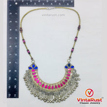 Load image into Gallery viewer, Beaded Chain Choker Necklace With Pink Glass Stones