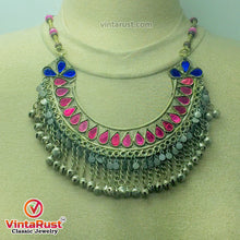 Load image into Gallery viewer, Beaded Chain Choker Necklace With Pink Glass Stones