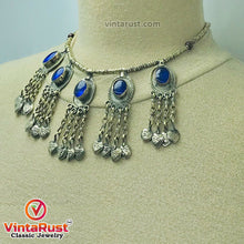 Load image into Gallery viewer, Beaded Chain Choker Necklace With Dangling Tassels and Blue Stone