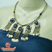 Load image into Gallery viewer, Beaded Chain Choker Necklace With Dangling Tassels and Blue Stone