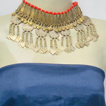 Load image into Gallery viewer, Rustic Choker Necklace with Golden Metal Motifs and Vintage Coins