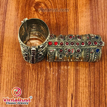 Load image into Gallery viewer, Big Massive Antique Cuff Bracelet With Red Glass Stones