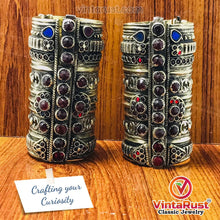 Load image into Gallery viewer, Big Massive Antique Cuff Bracelet With Red Glass Stones