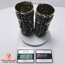 Load image into Gallery viewer, Big Massive Antique Cuff Bracelet With Red Glass Stones