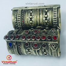 Load image into Gallery viewer, Big Massive Antique Cuff Bracelet With Red Glass Stones