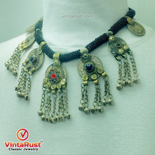 Load image into Gallery viewer, Black Beaded Necklace With Dangling Coins Pendants