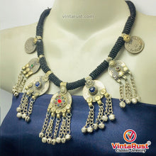 Load image into Gallery viewer, Black Beaded Necklace With Dangling Coins Pendants