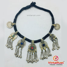 Load image into Gallery viewer, Black Beaded Necklace With Dangling Coins Pendants
