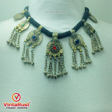 Load image into Gallery viewer, Black Beaded Necklace With Dangling Coins Pendants