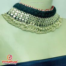 Load image into Gallery viewer, Black and Silver Kuchi Metal Bells Choker Necklace