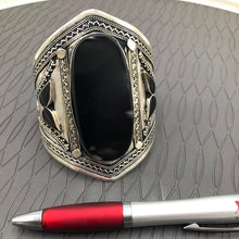 Load image into Gallery viewer, Afghan Black Stone Big Cuff Bracelet