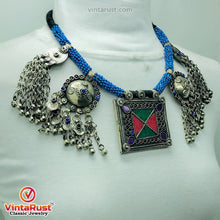 Load image into Gallery viewer, Blue Beaded Necklace With Dangling Pendants