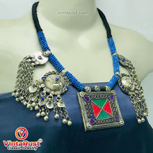 Load image into Gallery viewer, Blue Beaded Necklace With Dangling Pendants