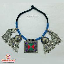 Load image into Gallery viewer, Blue Beaded Necklace With Dangling Pendants