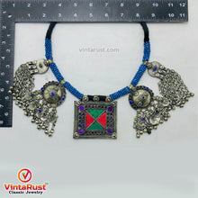 Load image into Gallery viewer, Blue Beaded Necklace With Dangling Pendants