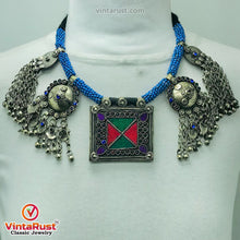 Load image into Gallery viewer, Blue Beaded Necklace With Dangling Pendants