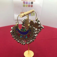 Load image into Gallery viewer, Blue Kuchi Bali Earrings With Small Silver Bells