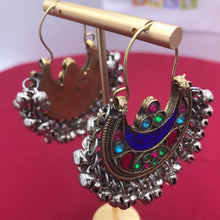 Load image into Gallery viewer, Blue Kuchi Bali Earrings With Small Silver Bells