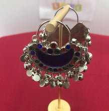 Load image into Gallery viewer, Blue Kuchi Bali Earrings With Small Silver Bells