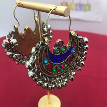 Load image into Gallery viewer, Blue Kuchi Bali Earrings With Small Silver Bells