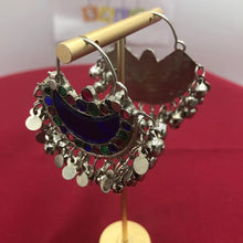 Load image into Gallery viewer, Blue Kuchi Bali Earrings With Small Silver Bells