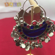 Load image into Gallery viewer, Blue Kuchi Bali Earrings With Small Silver Bells