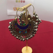 Load image into Gallery viewer, Blue Kuchi Bali Earrings With Small Silver Bells