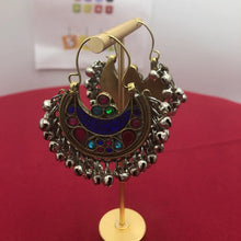Load image into Gallery viewer, Blue Kuchi Bali Earrings With Small Silver Bells