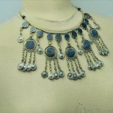 Load image into Gallery viewer, Antique Boho Tribal Choker Necklace With Dangling Silver Tassels