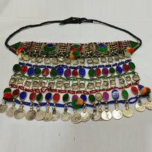 Load image into Gallery viewer, Kuchi Tribal Choker With Dangling Multicolor Stones and Coins