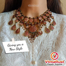 Load image into Gallery viewer, Brown Tribal Beaded Chain Choker Necklace