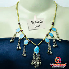 Load image into Gallery viewer, Festive Tribal Beaded Necklace with Turquoise Stones and Bells