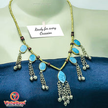 Load image into Gallery viewer, Festive Tribal Beaded Necklace with Turquoise Stones and Bells