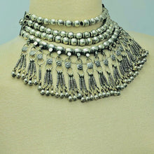 Load image into Gallery viewer, vintage-choker-necklace-with-silver-metal-beads