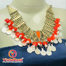 Load image into Gallery viewer, Orange Stone With Coins Collar Choker Necklace