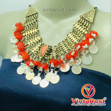 Load image into Gallery viewer, Orange Stone With Coins Collar Choker Necklace