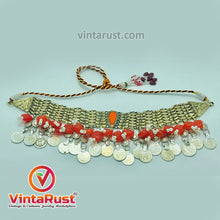 Load image into Gallery viewer, Unique Orange Stone and Coin Collar Choker Necklace