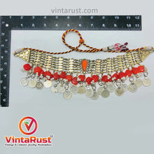 Load image into Gallery viewer, Unique Orange Stone and Coin Collar Choker Necklace