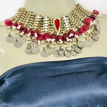 Load image into Gallery viewer, Coins Choker Necklace With Red Stone and Beads