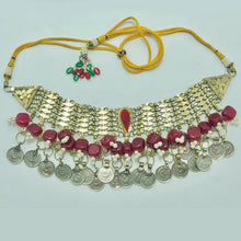 Load image into Gallery viewer, Coins Choker Necklace With Red Stone and Beads