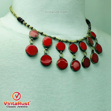 Load image into Gallery viewer, Coral Stone Beaded Choker with Ring and Earrings