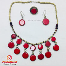 Load image into Gallery viewer, Coral Stone Beaded Choker with Ring and Earrings