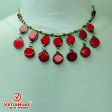 Load image into Gallery viewer, Coral Stone Beaded Choker with Rings and Earrings