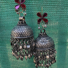 Load image into Gallery viewer, Dangling Earrings with Pink Glass Stones And Silver Bells