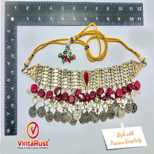 Load image into Gallery viewer, Coins Choker Necklace With Red Stone and Beads