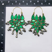 Load image into Gallery viewer, Ethnic Glass Stones Floral Earrings With Silver Bells