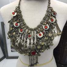 Load image into Gallery viewer, Oversized Bib Necklace With Glass Stones and Dangling Tassels
