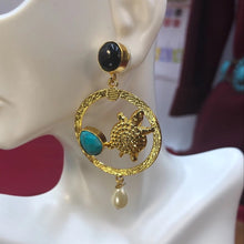 Load image into Gallery viewer, Golden Dangle Turquoise Earrings